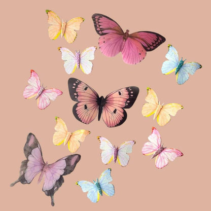 Waterproof Colorful Butterfly Topper Plastic Vinyl Cloth with Wire and Glue Dot DIY Decoration TSC