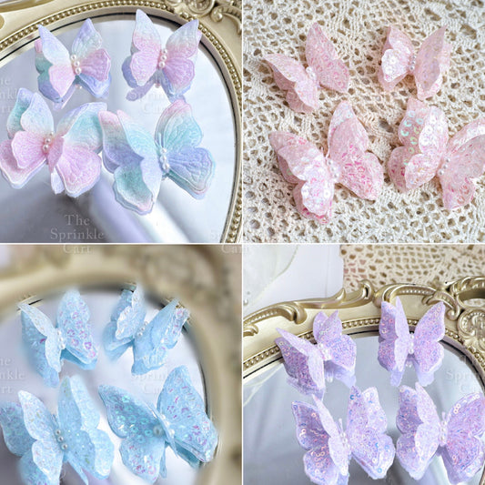 Pastel Sequin Butterfly 3D Cake Topper Colorful Double Layer Birthday Party