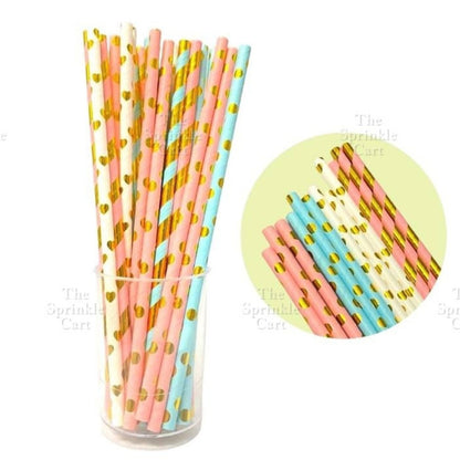 Drinking Paper Straw Metallic Gold Colorful Individually Wrapped Boba Plastic Straw TSC