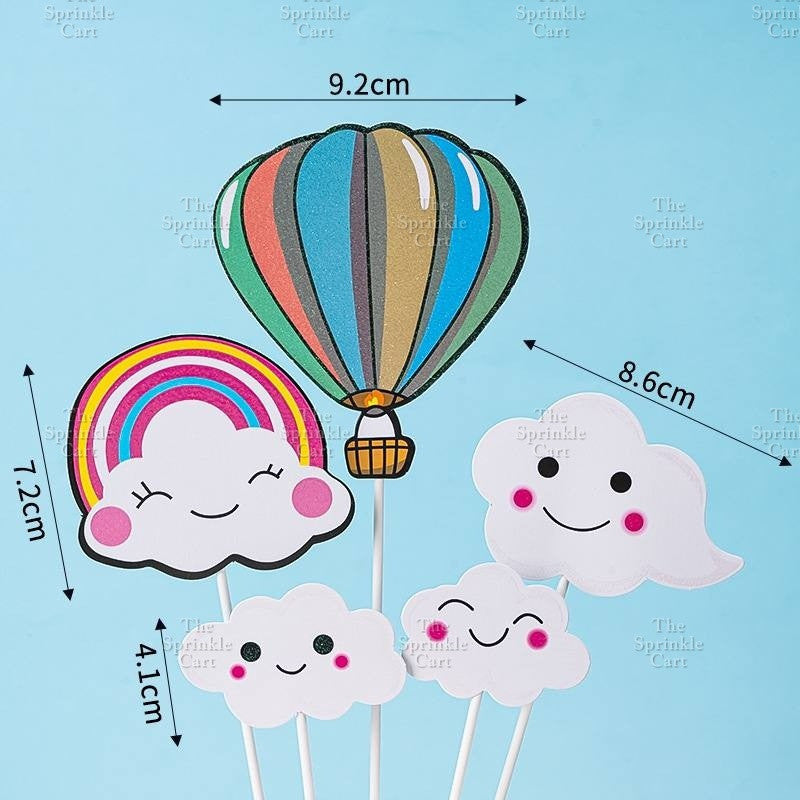 Hot-Air Balloon Rainbow Emoji Cloud Cake Paper Topper  Birthday Party Decors
