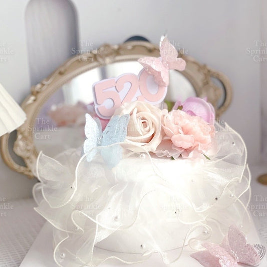 Pastel Sequin Butterfly 3D Cake Topper Colorful Double Layer Birthday Party