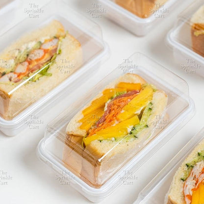 10pcs White Rectangular Sandwich Box Transparent LID Pastry Dessert Cake Packaging TSC