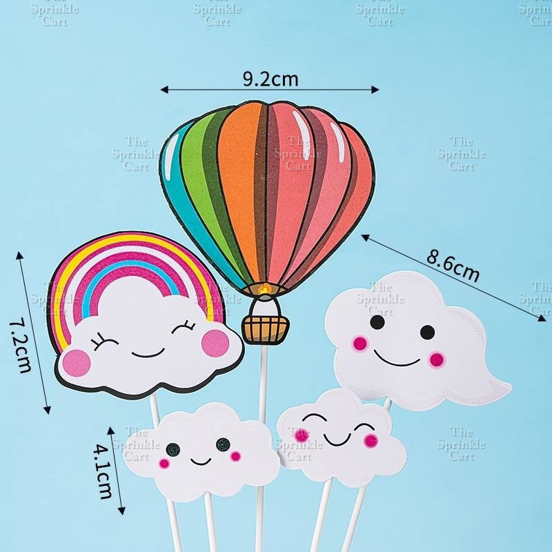 Hot-Air Balloon Rainbow Emoji Cloud Cake Paper Topper  Birthday Party Decors