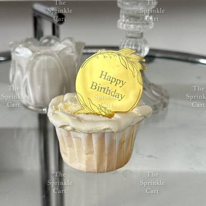 5pcs Acrylic Cupcake Topper Happy Birthday Merry CMAS Mother’s Day Round Cake Decoration