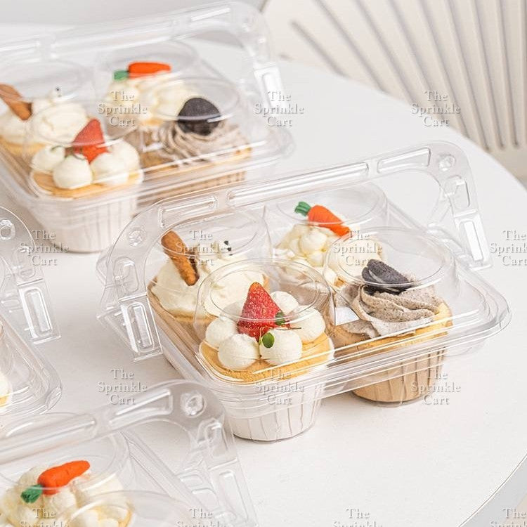 4-Hole Transparent Cupcake Box with Handle Packaging Dessert Stackable Container TSC