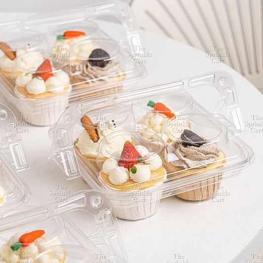 4-Hole Transparent Cupcake Box with Handle Packaging Dessert Stackable Container TSC