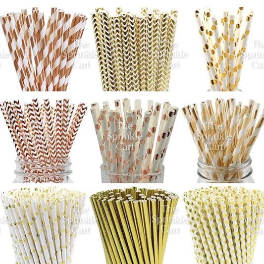 Drinking Paper Straw Metallic Gold Colorful Individually Wrapped Boba Plastic Straw TSC