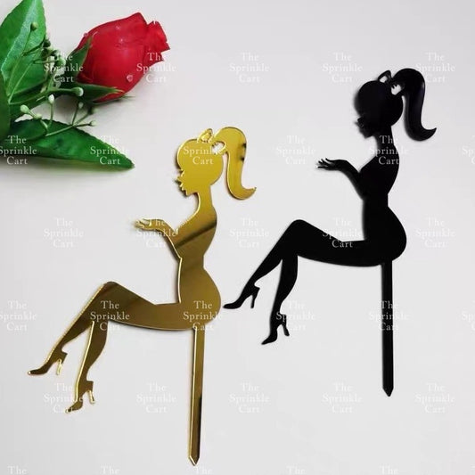 Silhoutte Lady Girl Black Gold High Heels Acrylic Cake Topper