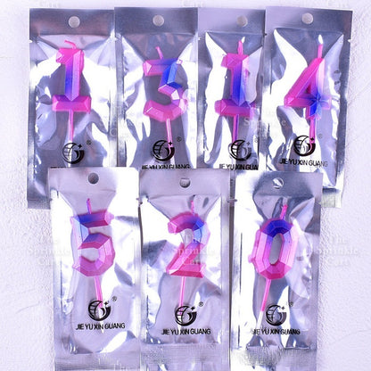 Ombre Creative 0-9 Gradient Number Candle Geometric Happy Birthday Party Candle
