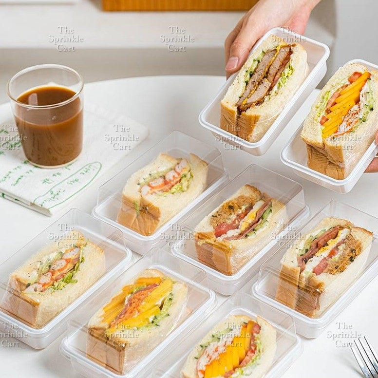 10pcs White Rectangular Sandwich Box Transparent LID Pastry Dessert Cake Packaging TSC