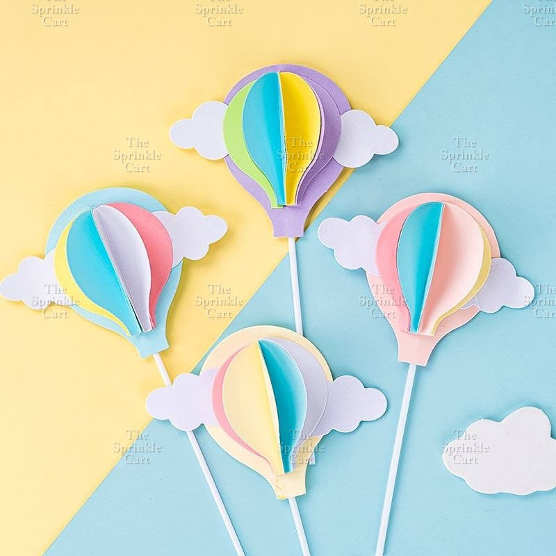 Hot-Air Balloon Rainbow Emoji Cloud Cake Paper Topper  Birthday Party Decors