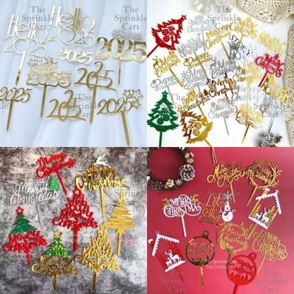 Merry Christmas Happy New Year Holidays Valentines Love Acrylic Cake Topper Decoration TSC