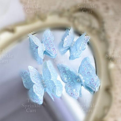 Pastel Sequin Butterfly 3D Cake Topper Colorful Double Layer Birthday Party
