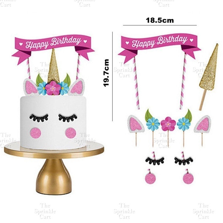 Unicorn Themed Cake Topper Birthday Decoration Happy Birthday Unicorn Horn Cupcake Set