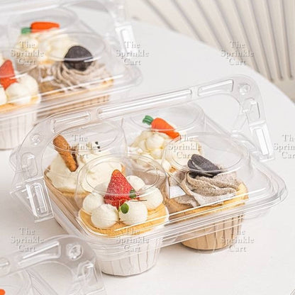 4-Hole Transparent Cupcake Box with Handle Packaging Dessert Stackable Container TSC