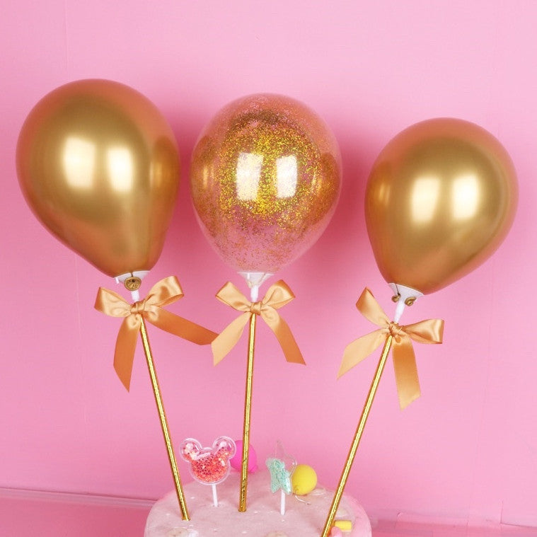 3pcs set Balloon Cake Topper Metallic Confetti Cake Decoration for Birthday Party TSC