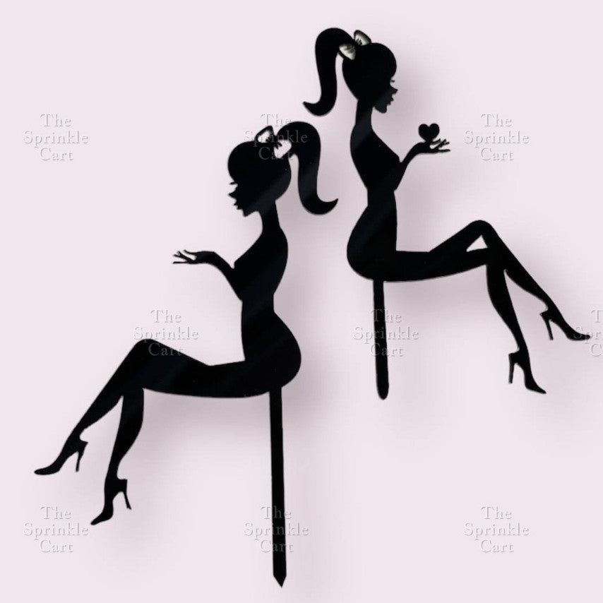Silhoutte Lady Girl Black Gold High Heels Acrylic Cake Topper