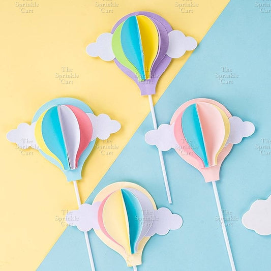 Hot-Air Balloon Rainbow Emoji Cloud Cake Paper Topper  Birthday Party Decors