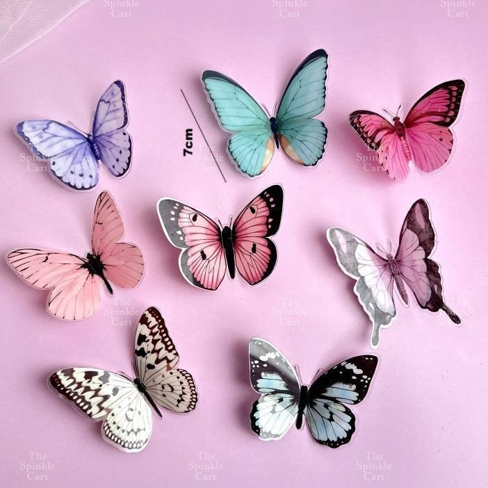 Waterproof Colorful Butterfly Topper Plastic Vinyl Cloth with Wire and Glue Dot DIY Decoration TSC