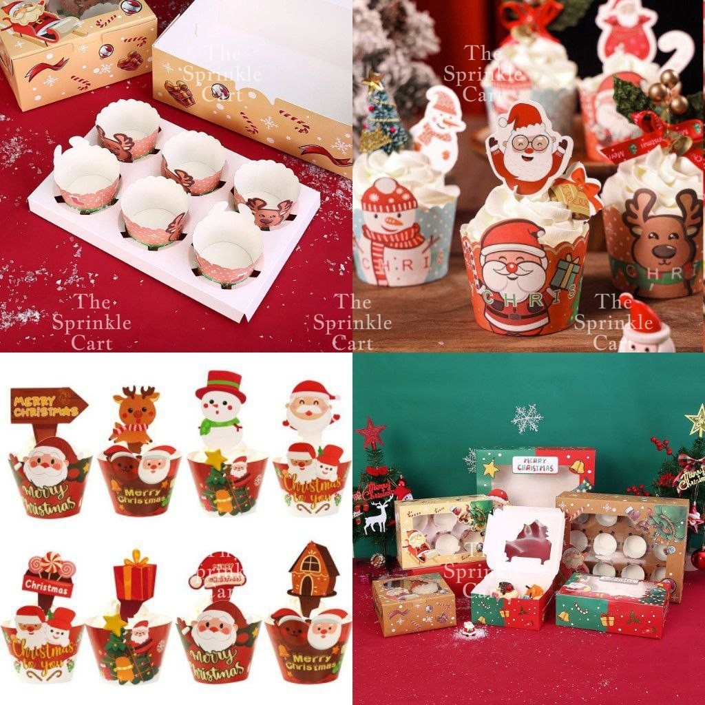 Christmas Cupcake Box and Liner for Baking Cupcake Dessert DIY Christmas Theme Decoration TSC