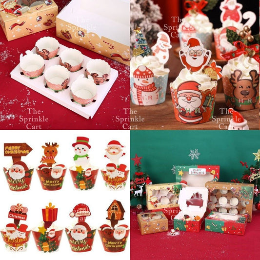 Christmas Cupcake Box and Liner for Baking Cupcake Dessert DIY Christmas Theme Decoration TSC