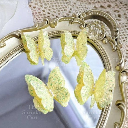 Pastel Sequin Butterfly 3D Cake Topper Colorful Double Layer Birthday Party