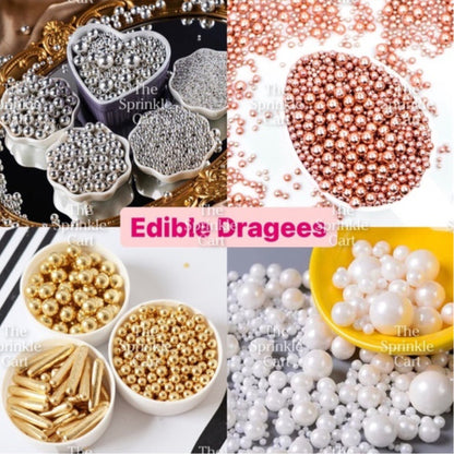 Edible Sprinkle Dragees Luxe Series Metallic Gold Rosegold Matte Pastel 50grams Decoration