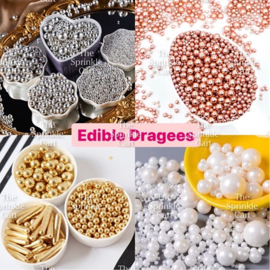 Edible Sprinkle Dragees Luxe Series Metallic Gold Rosegold Matte Pastel 50grams Decoration