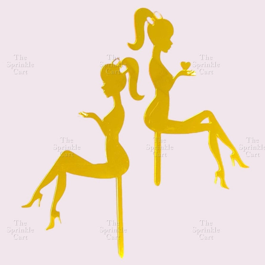 Silhoutte Lady Girl Black Gold High Heels Acrylic Cake Topper