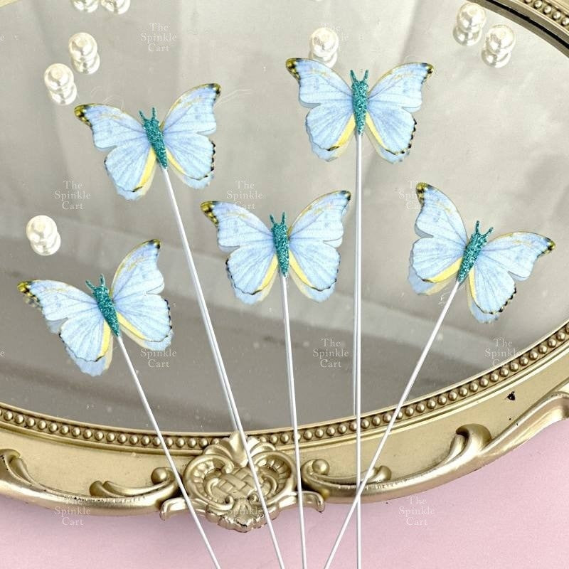 Waterproof Colorful Butterfly Topper Plastic Vinyl Cloth with Wire and Glue Dot DIY Decoration TSC