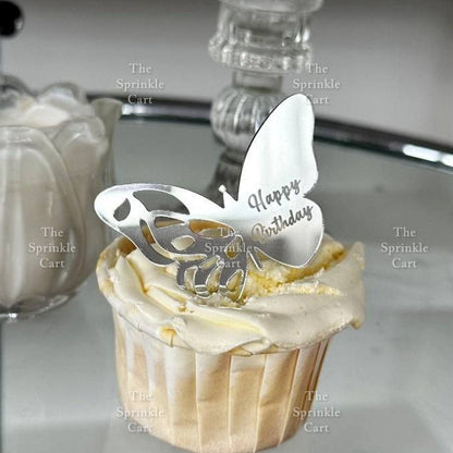 5pcs Acrylic Cupcake Topper Happy Birthday Merry CMAS Mother’s Day Round Cake Decoration