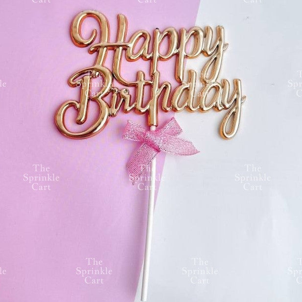 3D Happy Birthday with Bow Cake Topper Birthday Party Decoration TSC