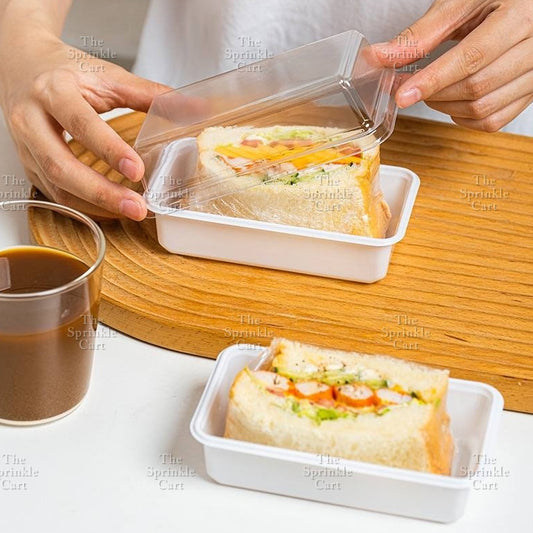 10pcs White Rectangular Sandwich Box Transparent LID Pastry Dessert Cake Packaging TSC