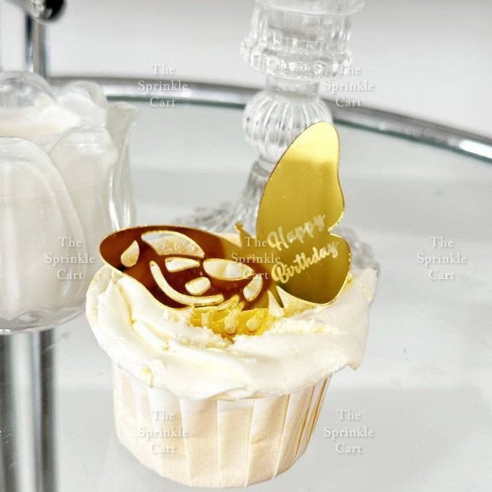 5pcs Acrylic Cupcake Topper Happy Birthday Merry CMAS Mother’s Day Round Cake Decoration