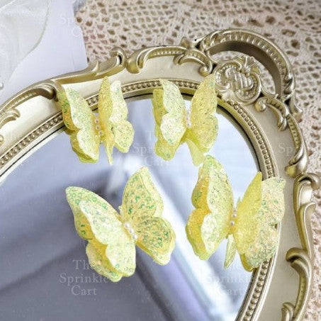 Pastel Sequin Butterfly 3D Cake Topper Colorful Double Layer Birthday Party