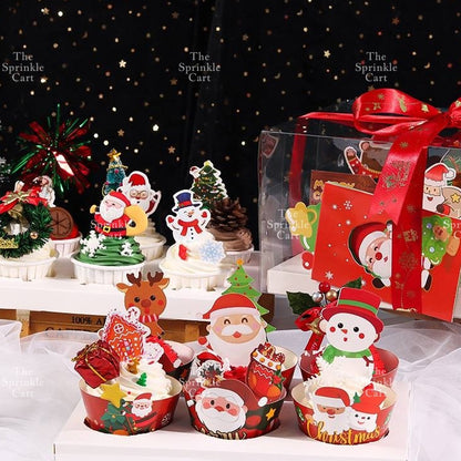 Christmas Cupcake Box and Liner for Baking Cupcake Dessert DIY Christmas Theme Decoration TSC