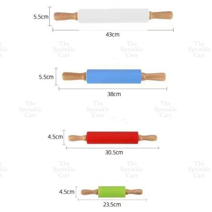Non-stick Silicone Rolling Pin with Wooden Handle