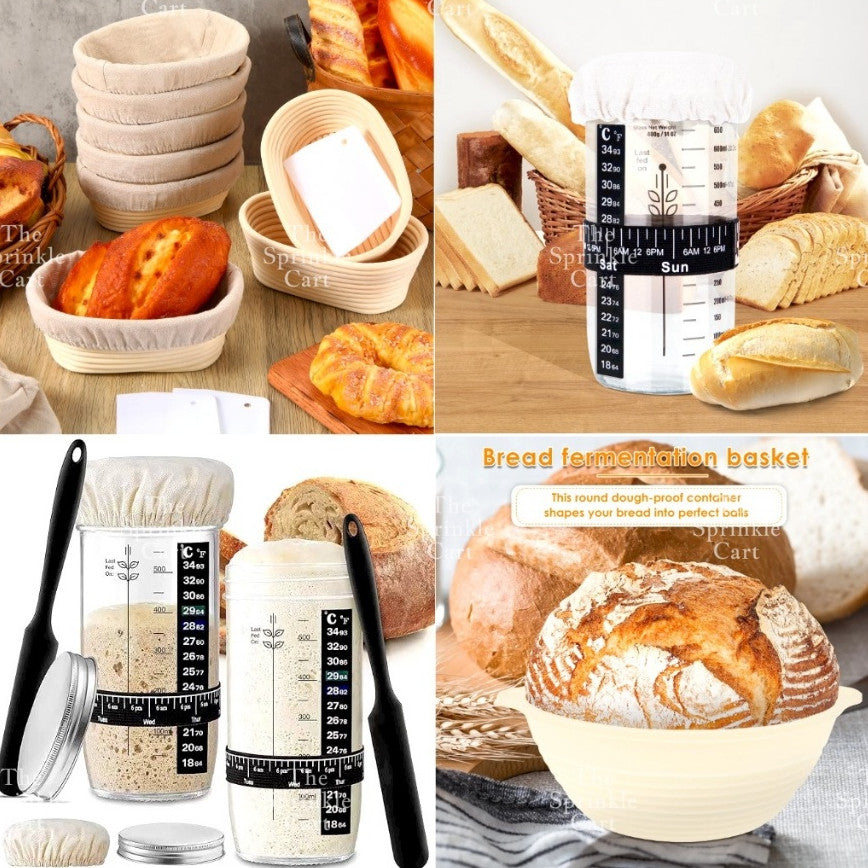 Sourdough Baking Starter Kit Fermentation Jar and Rattan Basket TSC