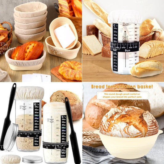 Sourdough Baking Starter Kit Fermentation Jar and Rattan Basket TSC