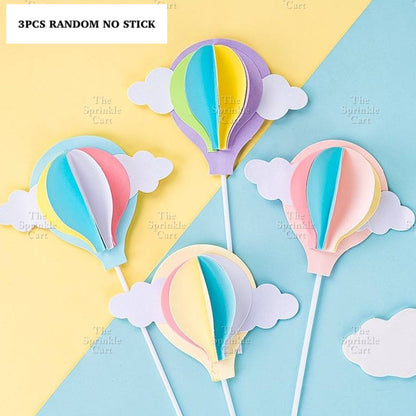 Hot-Air Balloon Rainbow Emoji Cloud Cake Paper Topper  Birthday Party Decors