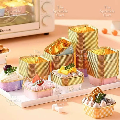50pcs Colorful Square and Rectangle Foil Cupcake Pastry Muffin Liner TSC