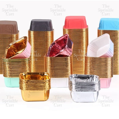 50pcs Colorful Square and Rectangle Foil Cupcake Pastry Muffin Liner TSC