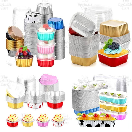 Dessert Round Heart Rectangle Cups with Lid Aluminum Foil Bakewares Decoration TSC