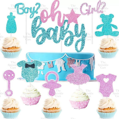 Gender Reveal Acrylic and Paper Cake Topper Decoration TSC