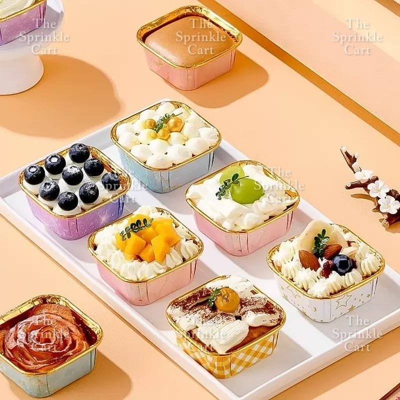 50pcs Colorful Square and Rectangle Foil Cupcake Pastry Muffin Liner TSC