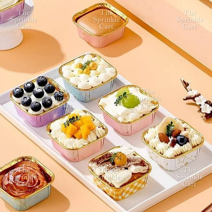 50pcs Colorful Square and Rectangle Foil Cupcake Pastry Muffin Liner TSC