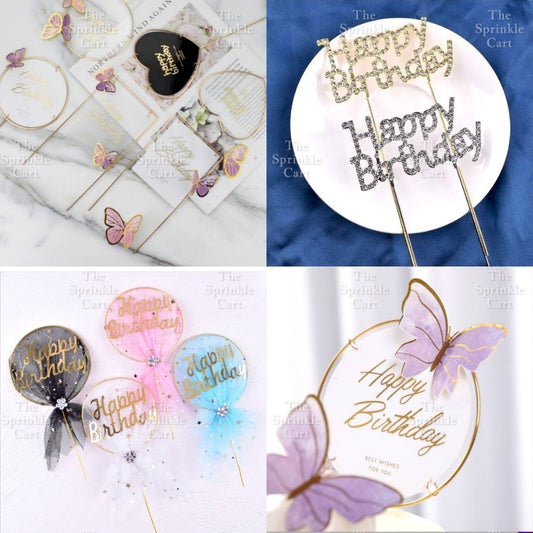 Happy Birthday Metal Cake Topper Heart Crown Moon Birthday Cake Topper TSC