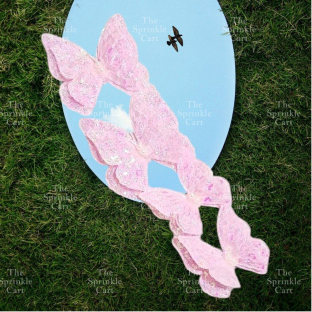 Pastel Sequin Butterfly 3D Cake Topper Colorful Double Layer Birthday Party