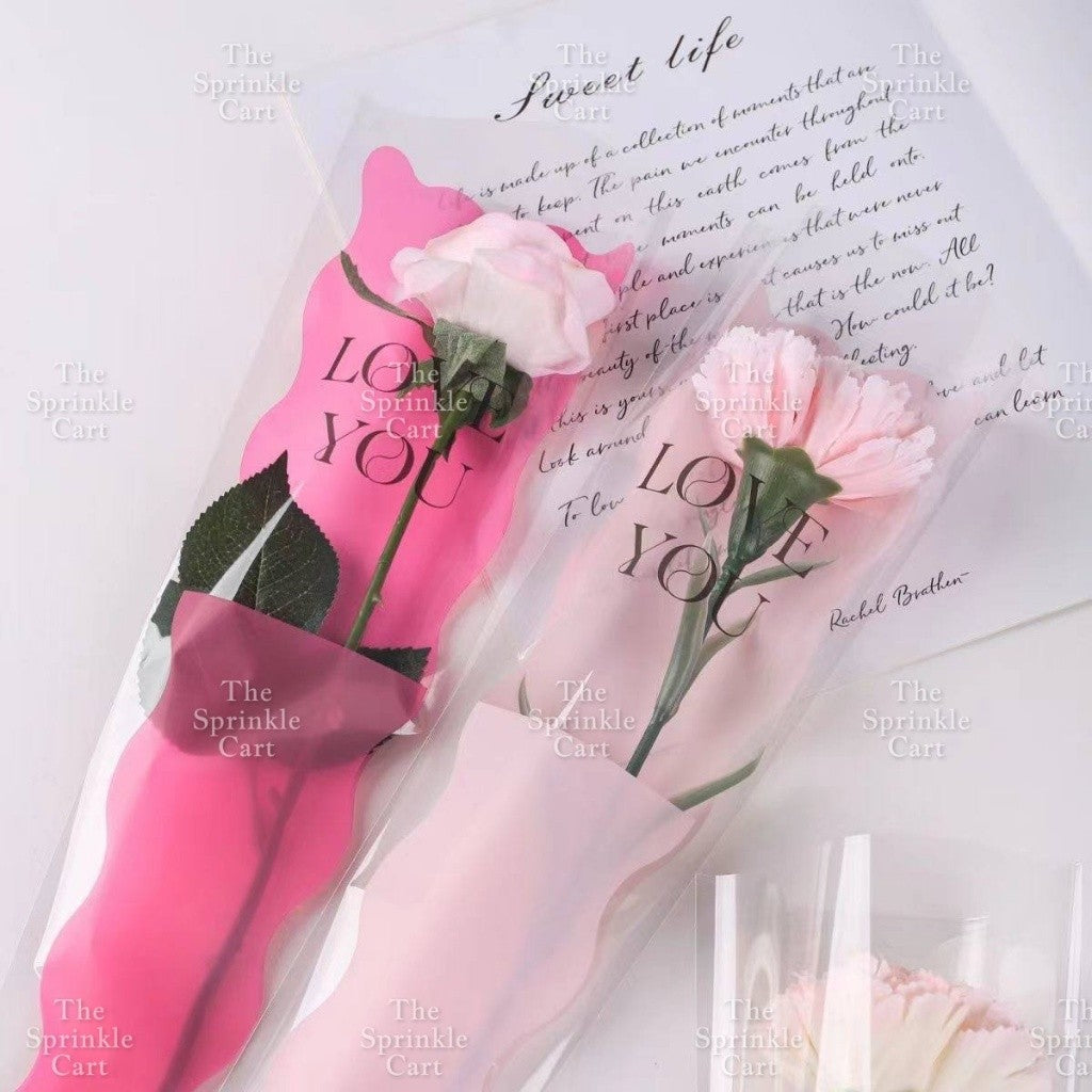 50pcs Transparent Creative Single Mermaid and Gold-edge OPP Flower Wrapper TSC