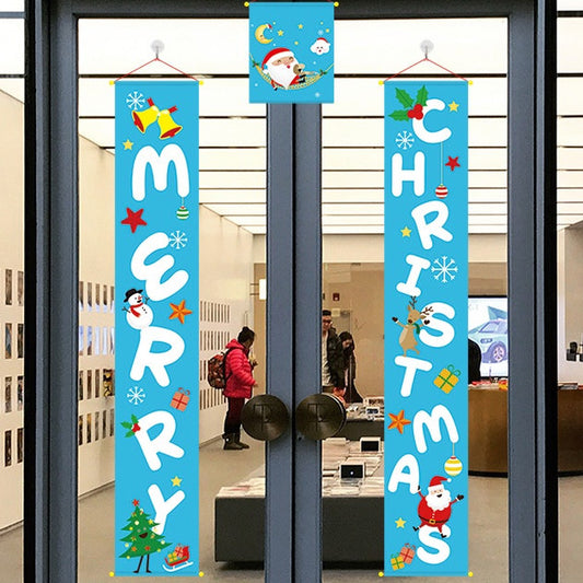 Merry Christmas Banner Door Sign Decor Porch Hanging Ornament Santa Claus Tree Snowman House Design